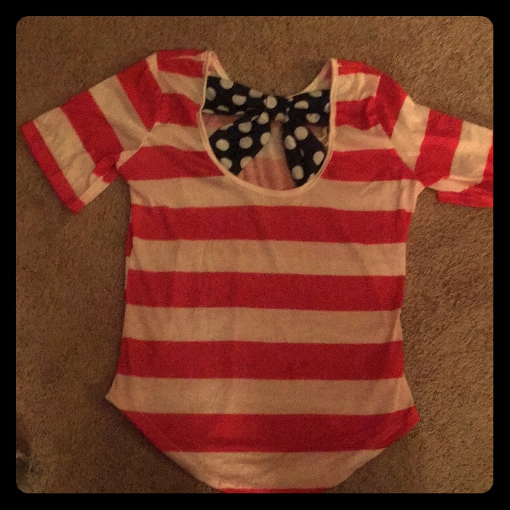 Red & White Stripes w/ Spotted Blue Bow